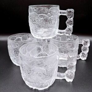 Vintage McDonald's The Flintstones‎ Rocky Road Mug Set Of 4 Clear Glass